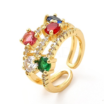 Colorful Glass Open Cuff Ring with Cubic Zirconia KK-H439-05G-1