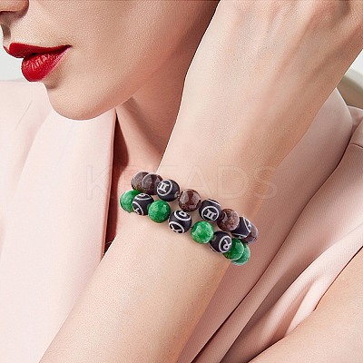Green Natural Yellow Jade Round Beaded Stretch Bracelet BJEW-SW00077-10-1