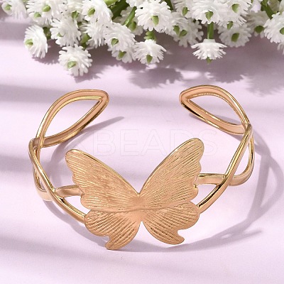 Butterfly 304 Stainless Steel Cuff Bangles for Women BJEW-A155-01G-1