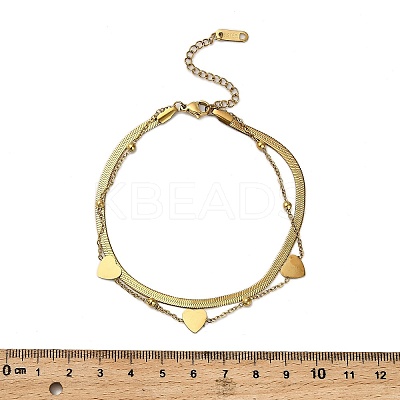 304 Stainless Steel Double Layer Heart Link Chain Anklets for Women LS-AJEW-Q012-01G-1