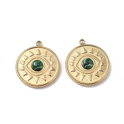 PVD Vacuum Plating 201 Stainless Steel Synthetic Malachite Pendants STAS-C064-VC823-1