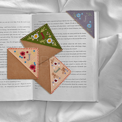 4Pcs 4 Styles Season Theme Non-woven Felt Embroidery Corner Bookmarks FIND-HY0002-47B-1