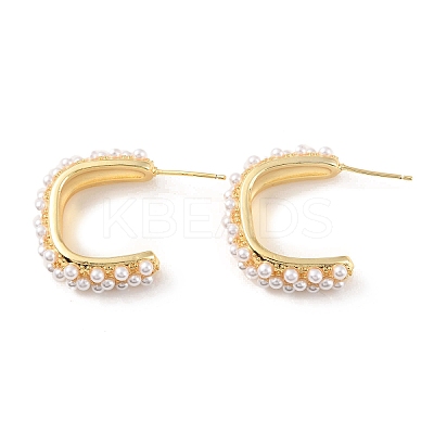 Plastic Pearl Beaded C-shape Stud Earrings EJEW-C060-04G-1