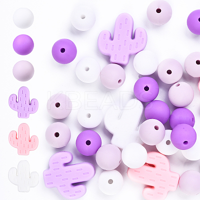 Cactus/Round Silicone Beads SIL-YW0001-50B-1
