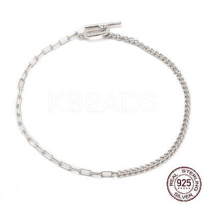 Rhodium Plated 925 Sterling Silver Curb Chain & Paperclip Chain Anklets AJEW-F162-002P-1