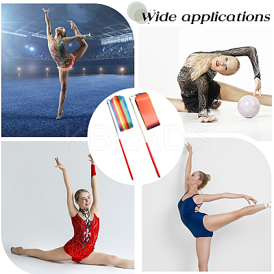 2Pcs 2 Style Polycotton Dance Ribbons with Wand AJEW-CN0001-71-1