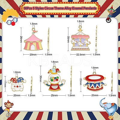 30Pcs 5 Styles Circus Theme Alloy Enamel Pendants ENAM-CJ0004-78-1
