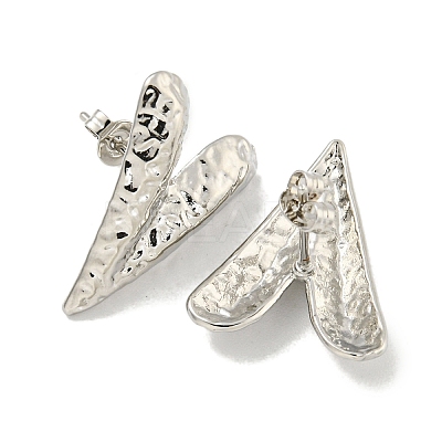 Heart Texture Brass Stud Earrings for Women EJEW-E312-02P-1