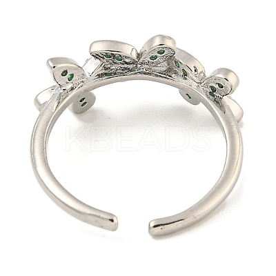 Flower Rack Plating Brass Micro Pave Cubic Zirconia Open Cuff Rings for Women RJEW-N047-01P-05-RS-1