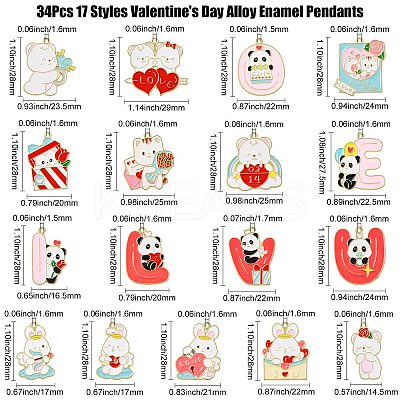 34Pcs 17 Styles Valentine's Day Alloy Enamel Pendants FIND-CJ0002-98-1