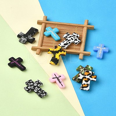 10Pcs 10 Styles Cross Silicone Focal Beads SIL-YW0001-26-1