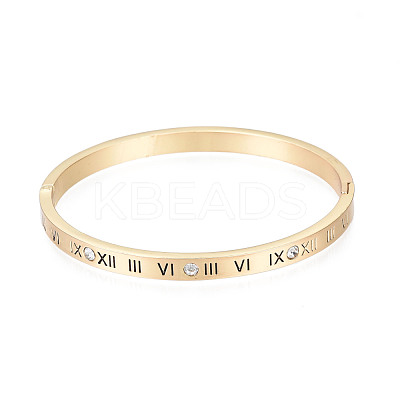 Roman Numeral Brass Hinged Bangle with Crystal Rhinestone for Women BJEW-S118-126G-1