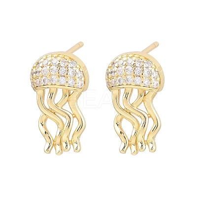 Brass Micro Pave Cubic Zirconia Stud Earrings EJEW-G471-19P-1