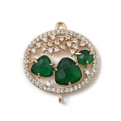 Brass Micro Pave Clear Cubic Zirconia and Glass Oval Connector Charms KK-I276-31G-A-1