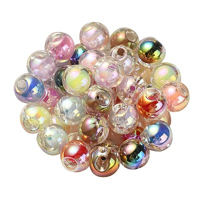 Transparent UV Plating Rainbow Iridescent Acrylic Beads OACR-P015-03-1