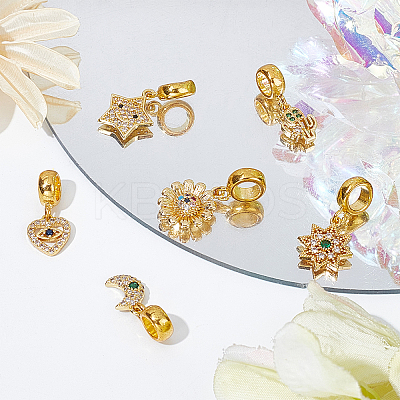 6Pcs 6 Style Brass Cubic Zirconia European Dangle Charms KK-BBC0001-92-1