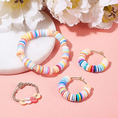 Flat Round Handmade Polymer Clay Bead Spacers CLAY-R067-4.0mm-46-1