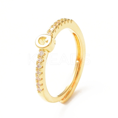 Clear Cubic Zirconia Initial Letter Adjustable Ring RJEW-C052-01G-Q-1