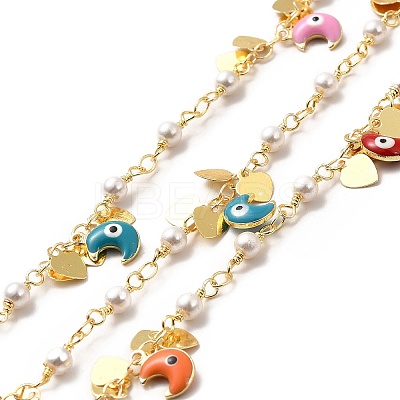 Colorful Enamel Moon with Evil Eye & Brass Heart Charms Chains CHC-A006-03G-1