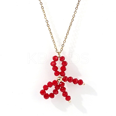 Glass Beaded Bowknot Pendant Necklaces LG8345-1-1