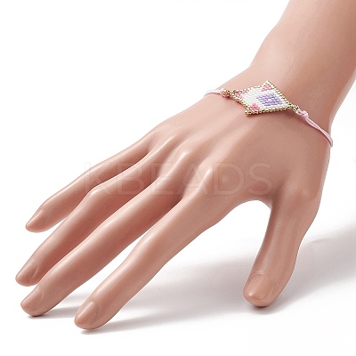 Rhombus Handmade Loom Pattern Glass Seed Braided Bead Bracelets BJEW-MZ00008-1