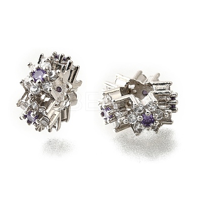Flower Brass Micro Pave Cubic Zirconia European Beads KK-V008-19P-01-1