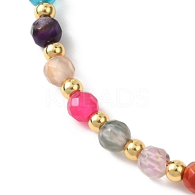 Natural Agate & Brass Round Beaded Bracelets for Women BJEW-JB12852-1
