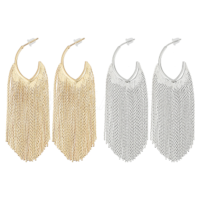 2 Pairs 2 Colors Alloy Tassel Stud Earrings EJEW-AN0004-75-1