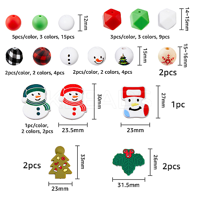 43Pcs 17 Style Christmas Theme Silicone Beads and Wooden Beads SIL-HY0001-24-1