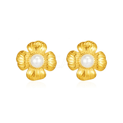 Classic 304 Stainless Steel Imitation Pearl Flower Stud Earrings GL7726-1