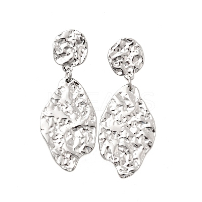 304 Stainless Steel Hammered Textured Leaf Dangle Stud Earrings EJEW-K268-44P-1