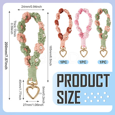 3Pcs Cotton Braided Flower Pendant Decorations AJEW-TA0002-72D-1