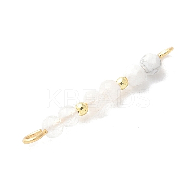 Faceted Round Natural Quartz Crystal & Howlite & Rainbow Moonstone Beaded Connector Charms PALLOY-JF03530-05-1