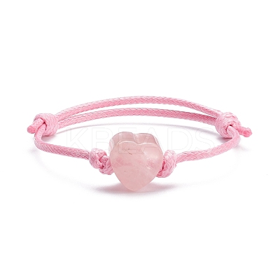 Natural Rose Quartz Heart Braided Cord Bracelet BJEW-JB07685-02-1