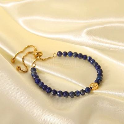 Adjustable Natural Round Lapis Lazuli Beads Slider Bracelets LF2079-3-1