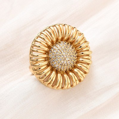 Adjustable Brass Micro Pave Cubic Zirconia Cuff Rings for Women RJEW-B139-06G-1