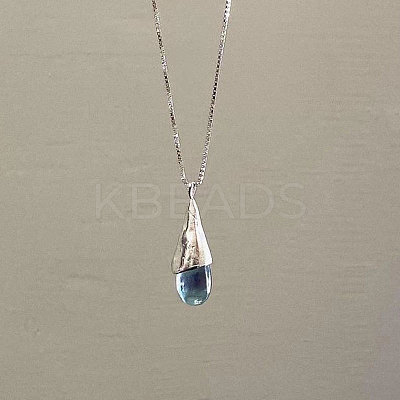 Steel Blue Teardrop Brass with Plastic Pendant Necklaces for Women FS-WG80BCE-01-1