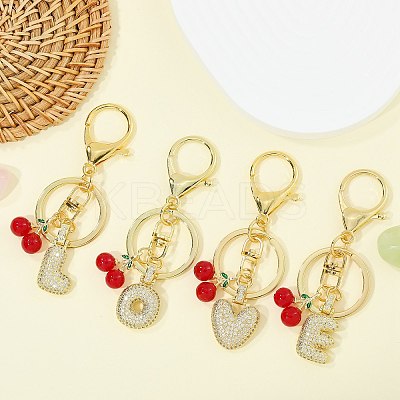 Brass Micro Pave Clear Cubic Zirconia Letter Pendant Keychain KEYC-SW00015-Y-1
