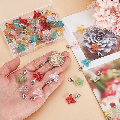 80Pcs 10 Colors Butterfly Glass Pendant Decoration HJEW-HY00044-1