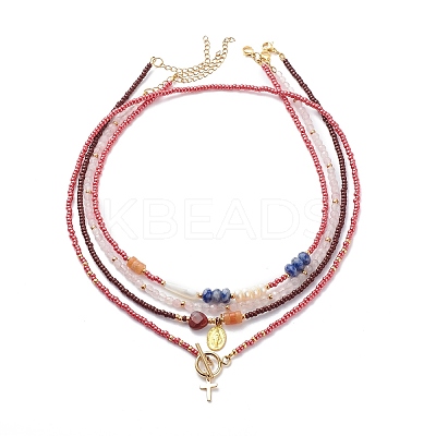 4Pcs 4 Style Cross and Virgin Mary Brass & Alloy Charms Necklaces Set NJEW-JN04018-1