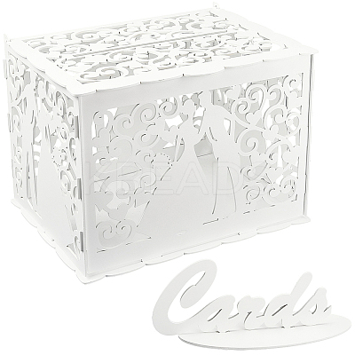 Wood Wedding Money Box Holder with Sign DJEW-WH20011-001B-1
