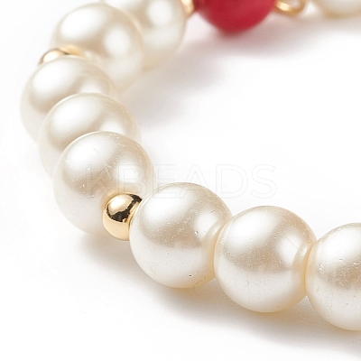 Natural Mashan Jade & Glass Pearl Beaded Stretch Bracelet BJEW-TA00143-1