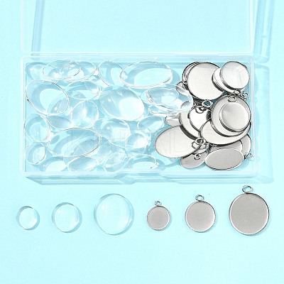 DIY Oval 304 Stainless Steel Pendant Making Kits DIY-FS0008-29-1