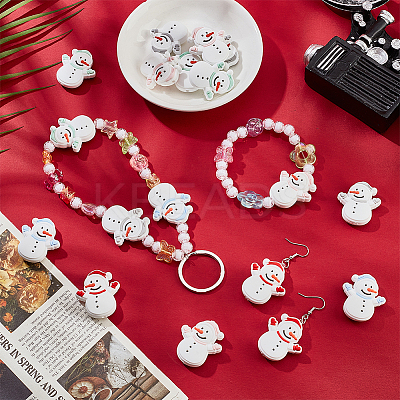 20Pcs 5 Colors Snowman Christmas Theme Food Grade Eco-Friendly Silicone Focal Beads SIL-CP0001-05-1