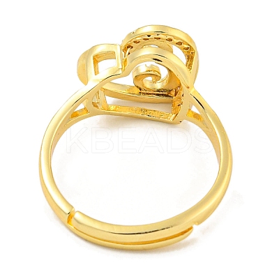 Heart with Letter Rack Plating Brass Micro Pave Cubic Zirconia Adjustable Rings for Women RJEW-I105-06G-E-1