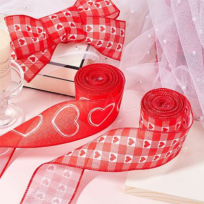 2 Rolls 2 Styles 5 Yards Valentine's Day Polyester Heart Printed Ribbon for Sewing Decoration OCOR-GF0004-34-1