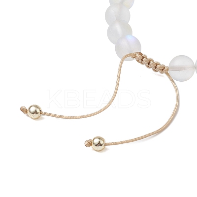 8mm Round Synthetic Moonstone & Shell Pearl Braided Bead Bracelets BJEW-JB10428-1