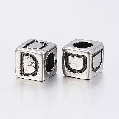 304 Stainless Steel Large Hole Letter European Beads LS-STAS-H428-01AS-D-1