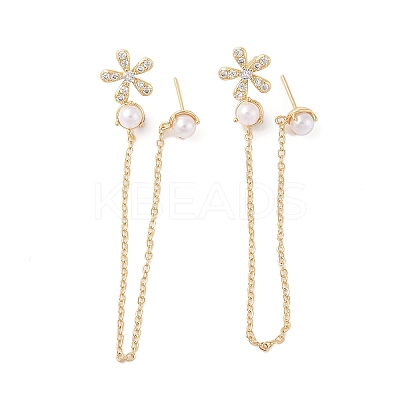 Rack Plating Brass Micro Pave Clear Cubic Zirconia Stud Earrings for Women EJEW-G394-20G-1