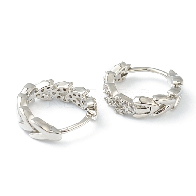 Brass Micro Pave Clear Cubic Zirconia Huggie Hoop Earrings EJEW-L234-029P-1